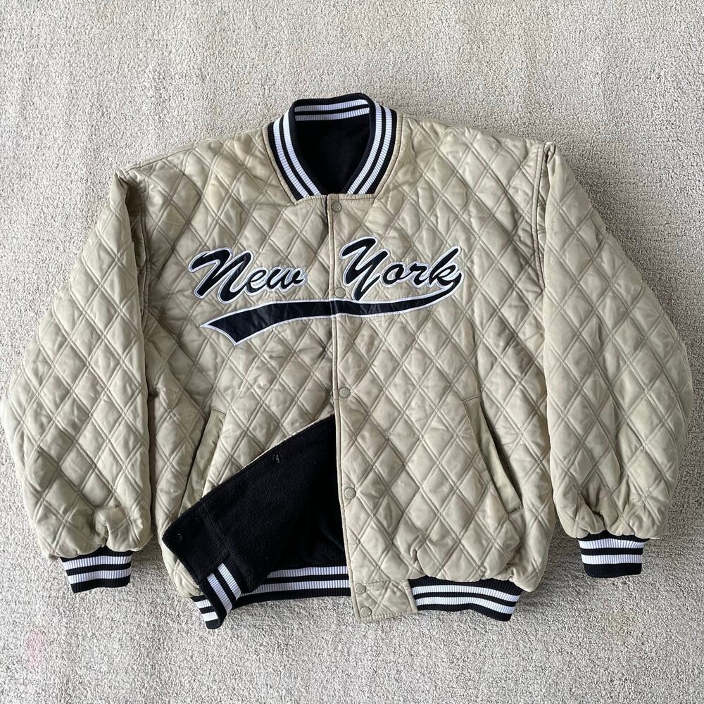 🔥VTG Y2K ASG USA New York Reversible Bomber Flight Varsity Hip Hop Jacket L-XL
